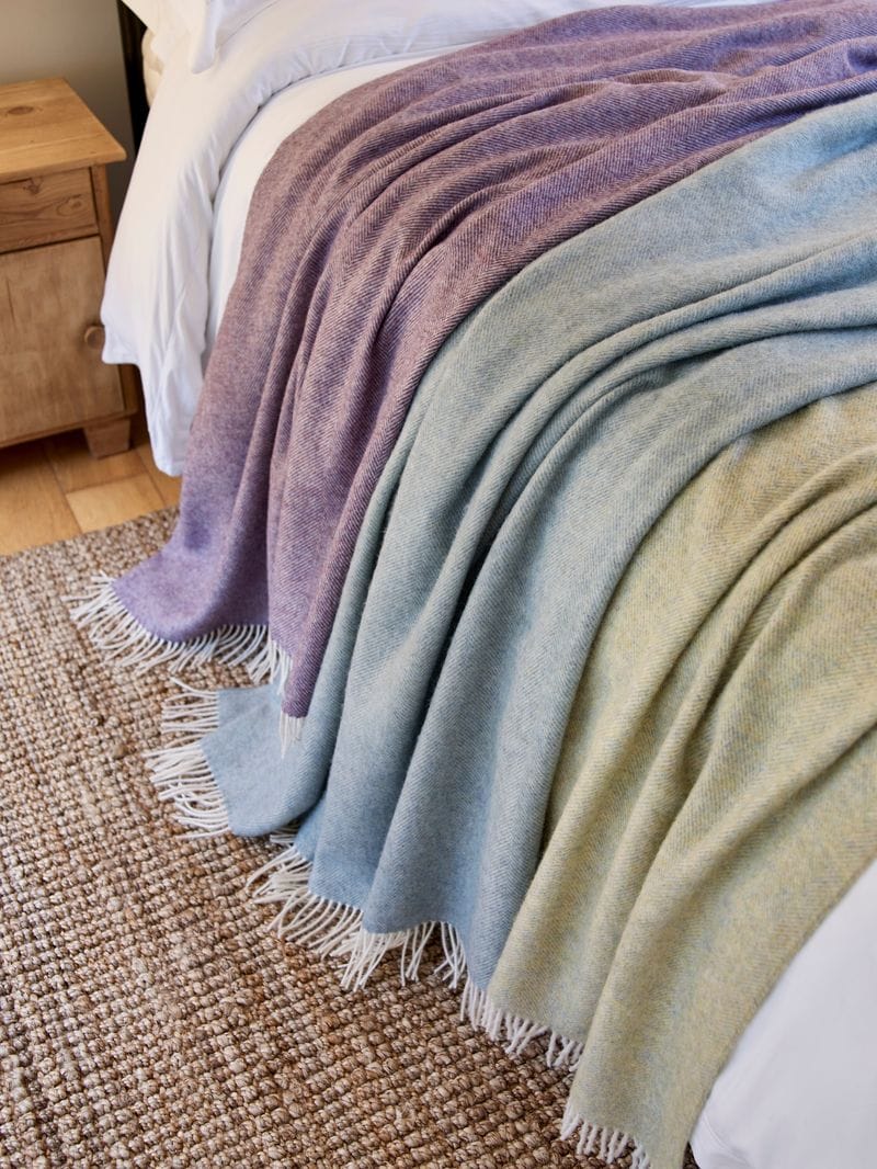 Herringbone Pure Wool Throw in Duck Egg