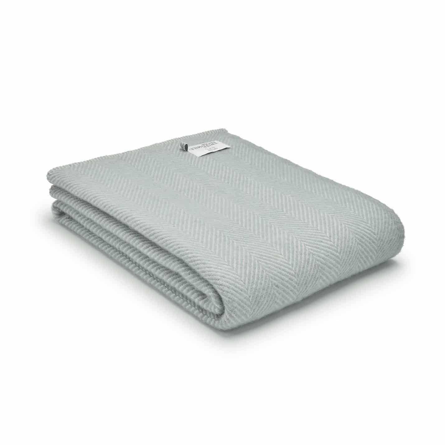 Pure New Wool Fishbone Throw in Duck Egg