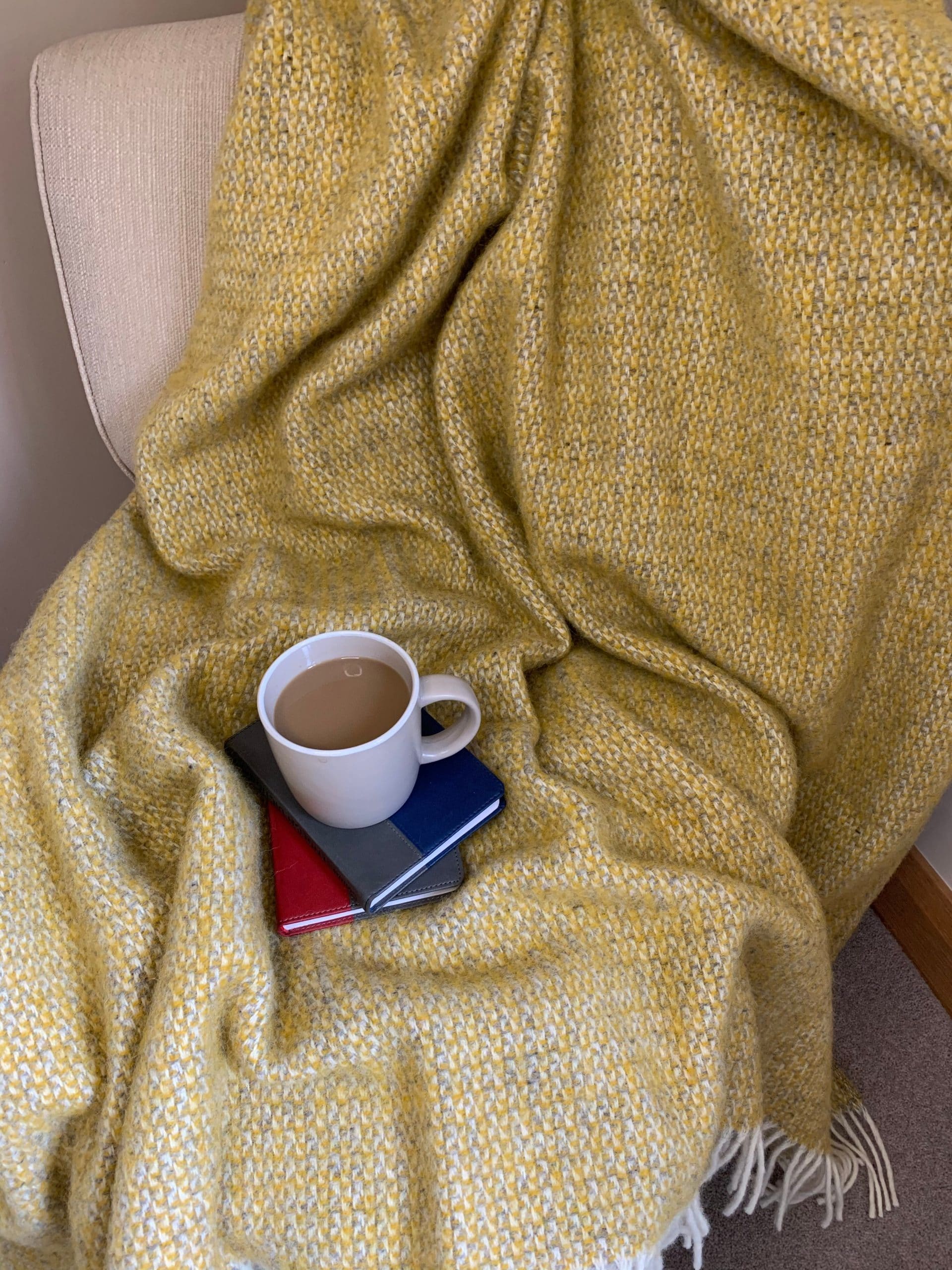 Pure New Wool Illusion Throw in Yellow & Grey