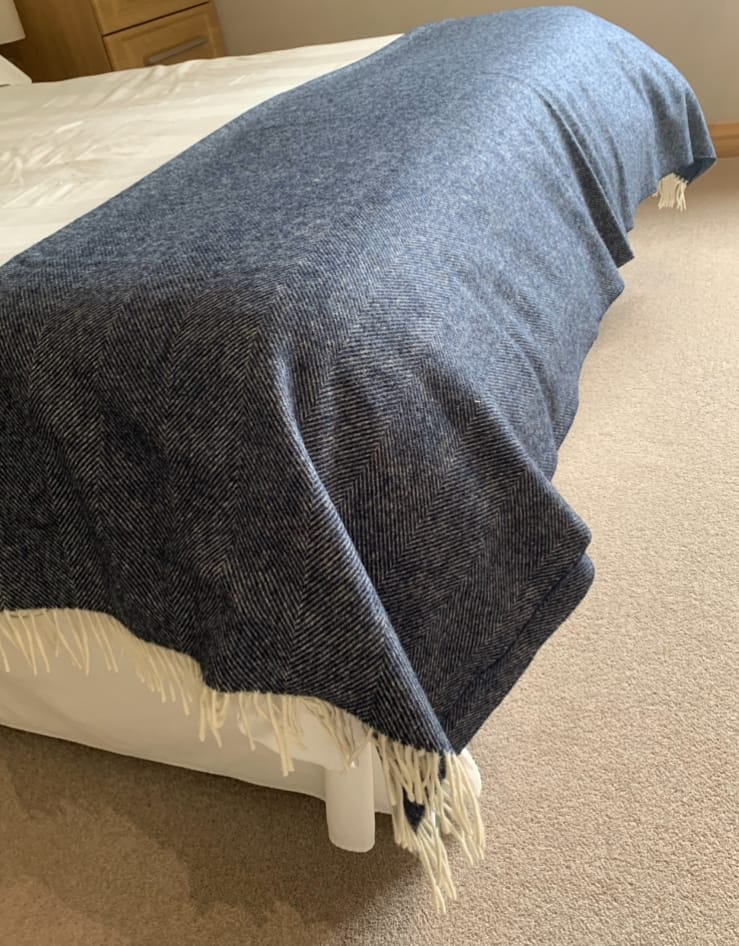 Extra Large Herringbone Pure Wool Throw in Navy