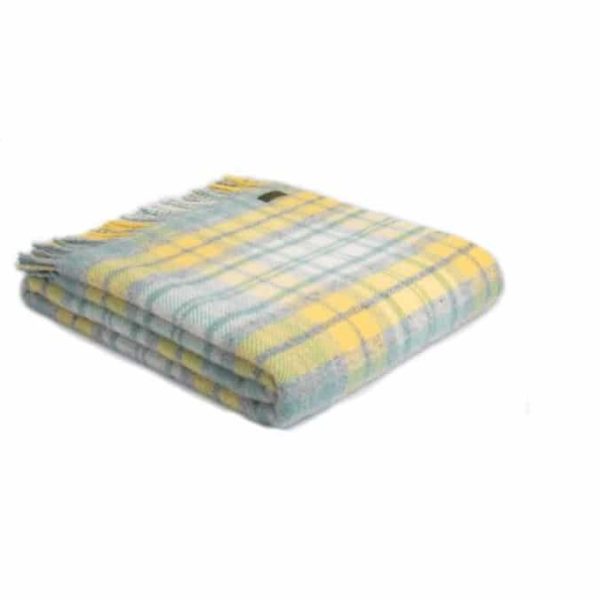 Pure Wool Cottage Check Throw In Grey, Yellow And Ocean Blue