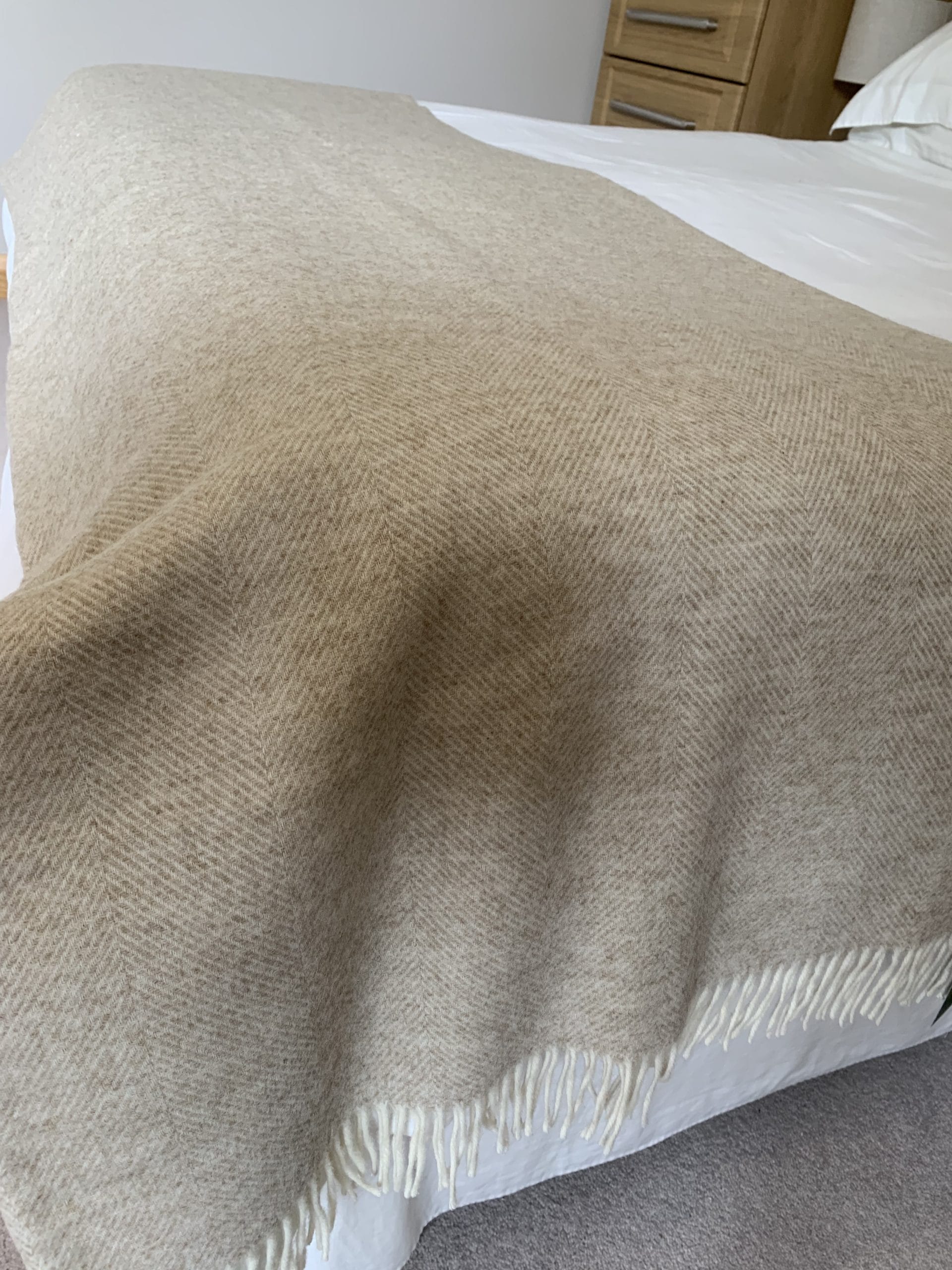 Extra Large Herringbone Pure Wool Throw in Natural