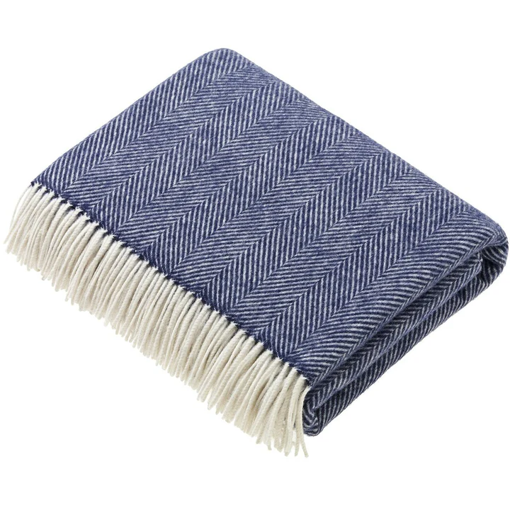 Extra Large Herringbone Pure Wool Throw in Navy