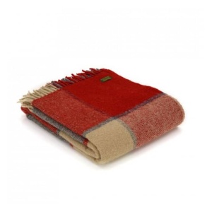 Wool Block Check Red and Slate Throw