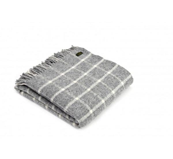 Wool Throw Chequered Check Throw in Grey