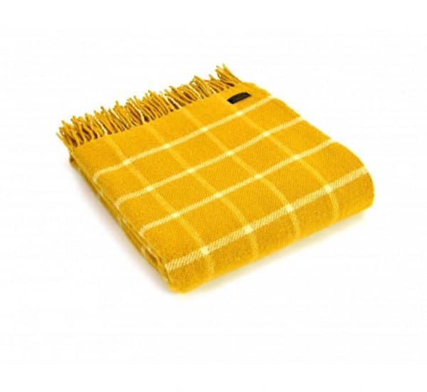 Wool Throw Chequered Check Throw in Yellow