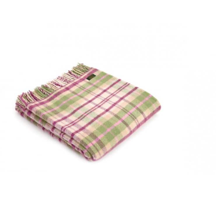 Pure New Wool Cottage Check Throw in Pink And Green
