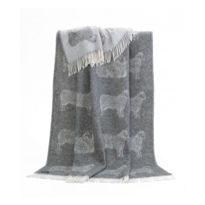 Sheep Themed Reversible Throw in Soft Grey and Cream