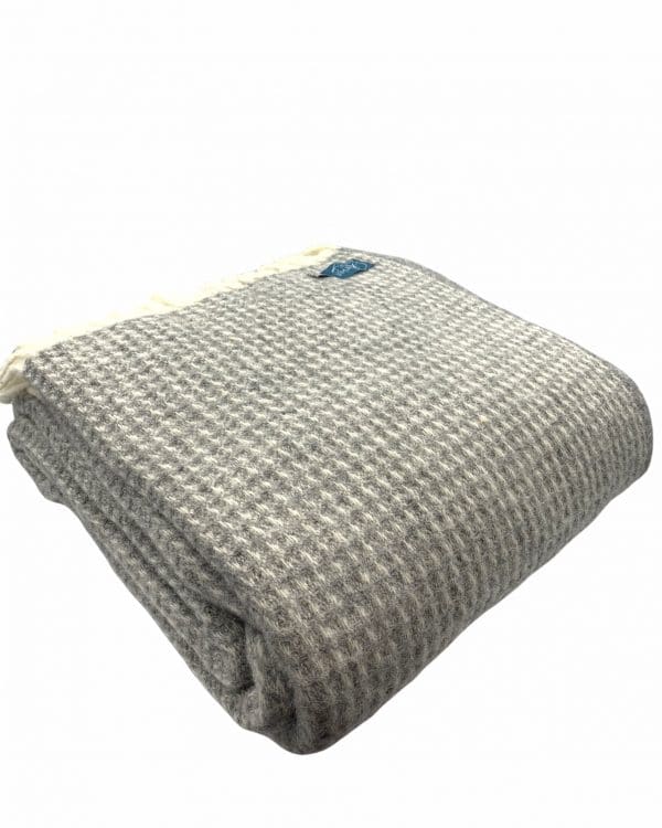 Pure New Wool Light Grey Waffle Extra Large Throw
